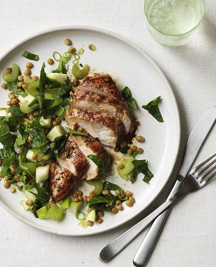 Balsamic Chicken with Apple, Lentil and Spinach Salad