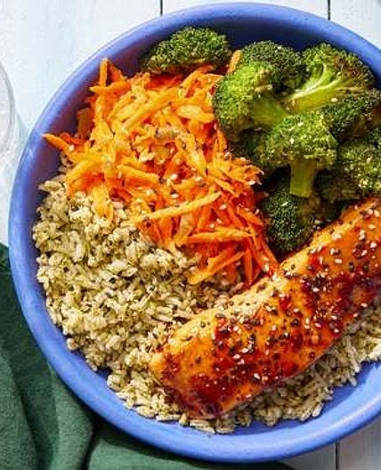 Salmon & Cilantro Rice Bowls with Marinated Carrots & Sesame Broccoli