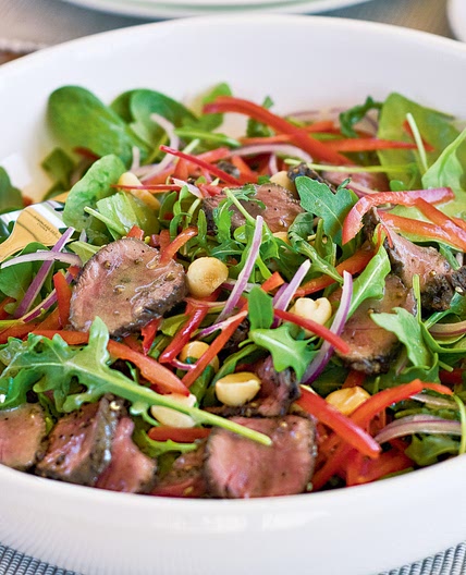 Barbecued kangaroo and macadamia salad with honey mustard dressing