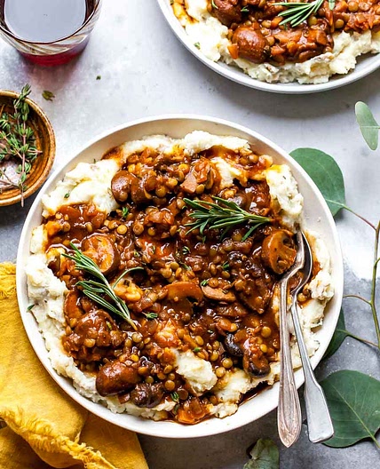 Lentil and Mushroom Stew over Potato-Parsnip Mash