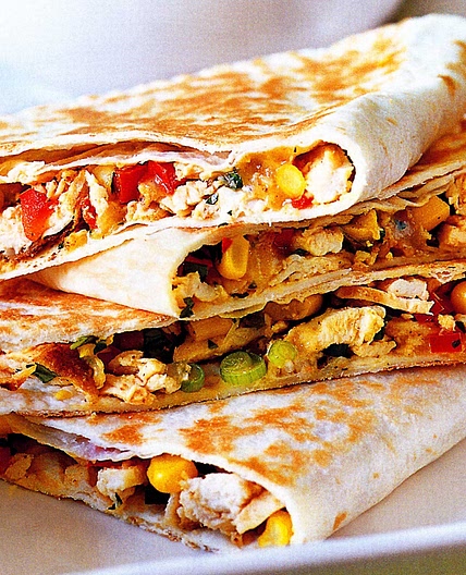 Chicken quesadillas with avocado cream