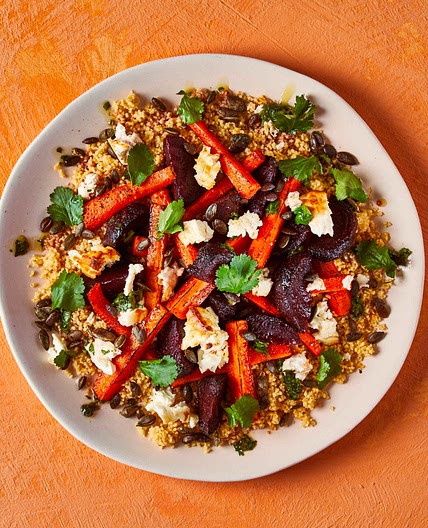 Roasted Rainbow Veg With Feta And Harissa Couscous