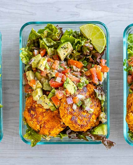 Salmon Sweet Potato Cakes with Avocado Salsa