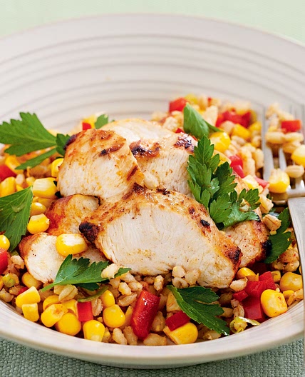 Lime-spiced chicken with pearl barley & corn salad