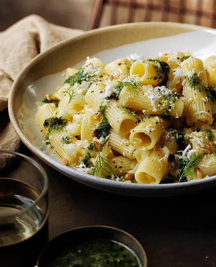 Rigatoni with pickled fennel and preserved lemon