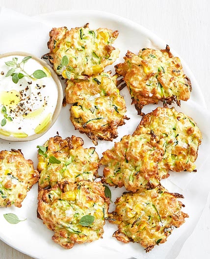 Air fryer zucchini, corn and haloumi fritters recipe