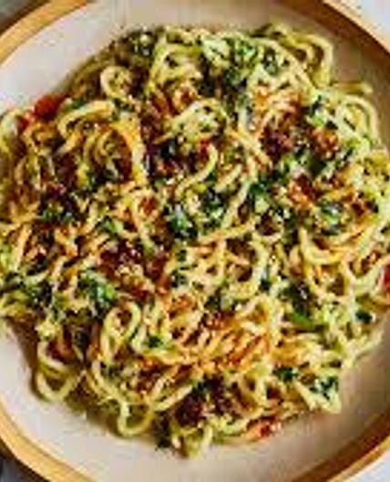 Ginger Scallion Noodles with Black Sea Bass