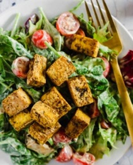 Crispy Tofu Caesar Salad (vegan & gluten-free)