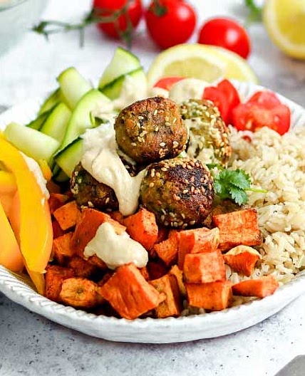 Falafel Bowls with Brown Rice and Tahini Sauce