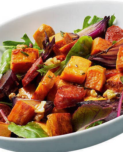 Sweet potato, beetroot and chorizo salad