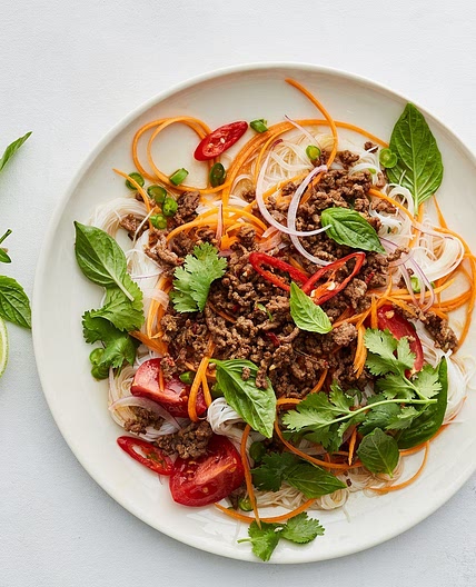 Healthy beef mince Thai noodle salad