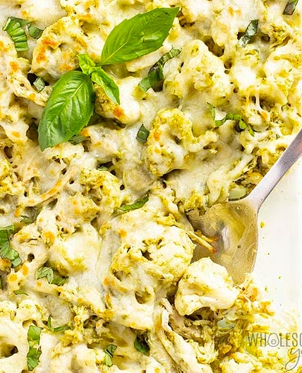 Pesto Chicken Bake with Cauliflower (Low Carb, Gluten-free)