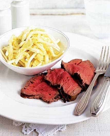 Rare roast beef and winter coleslaw