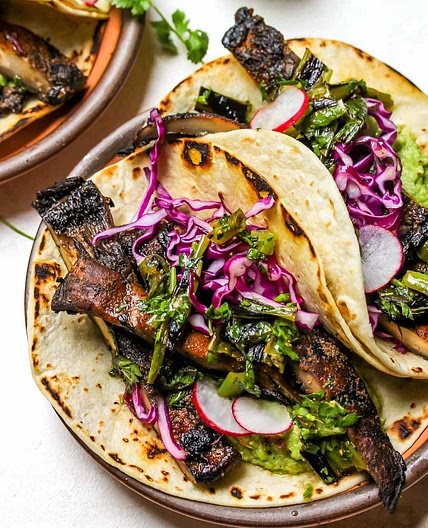Portobello Tacos with Charred Scallion Salsa Verde