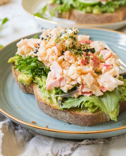 Imitation crab avocado toast