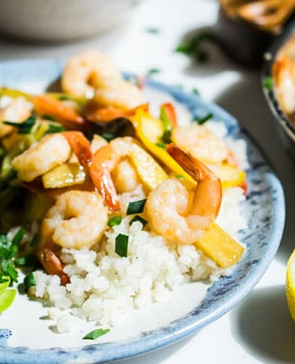 Shrimp Stir Fry with Baked Cauliflower Rice