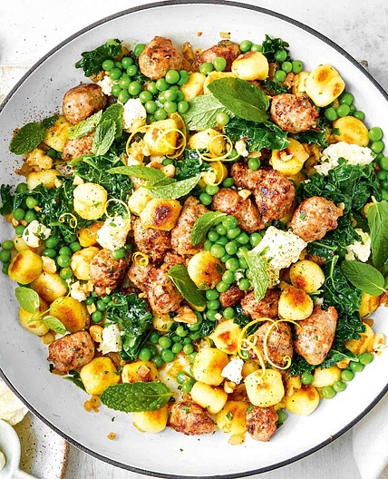 Gnocchi with Cheat's Meatballs, Pea and Mint recipe