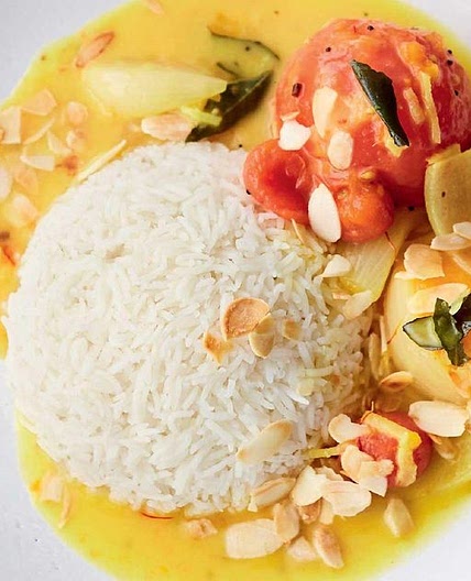 Jamie Oliver's Amazing Tomato Curry with Fragrant Spices, Saffron and Coconut Sauce, Toasted Almonds
