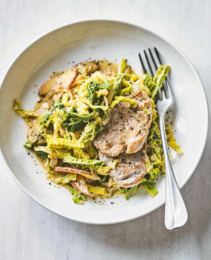 Pork medallions with Savoy cabbage, apple & mustard