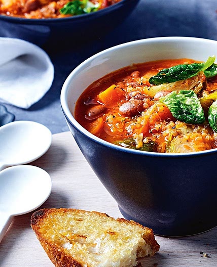 Minestrone with quinoa and brussels sprouts