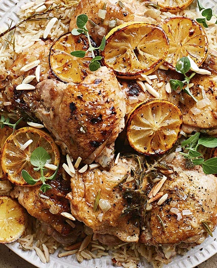 Garlic, lemon and herb chicken with lemony rice
