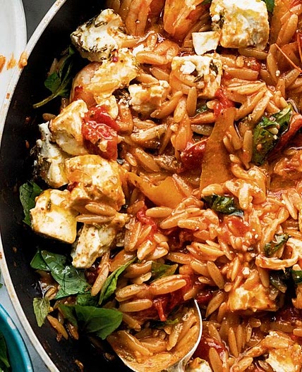 Ottolenghi's Orzo with Prawns, Tomato and Marinated Feta