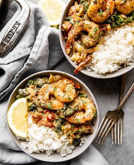 One Pan Creamy Garlic Shrimp (Paleo, Whole30, Low Carb)