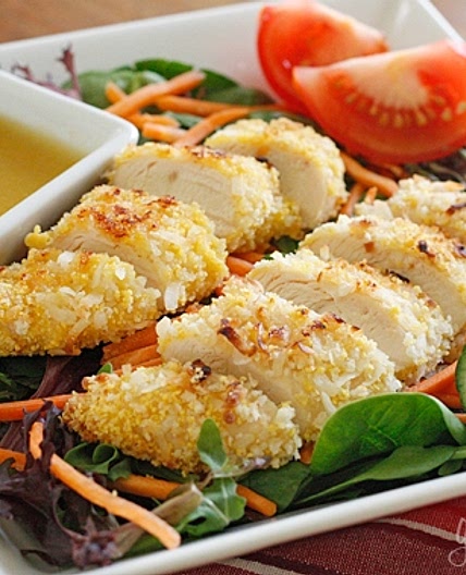 Coconut Chicken Salad with Warm Honey Mustard Vinaigrette