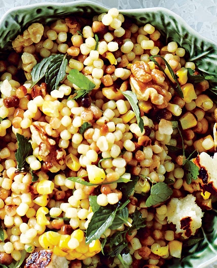 Corn and Fregola with Grilled Halloumi Cheese