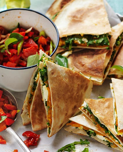 Pumpkin, ricotta and rocket quesadillas