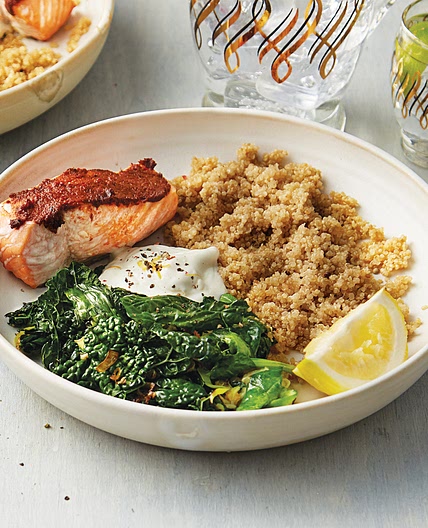 Roast tandoori-spiced salmon with quinoa & lemon yoghurt