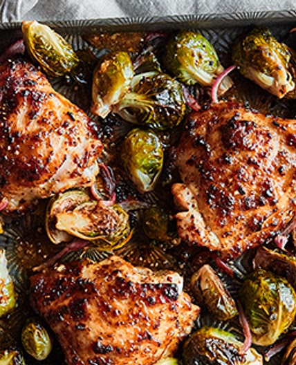 Honey Mustard Sheet-Pan Chicken with Brussels Sprouts