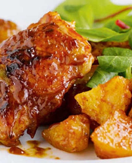 Sticky chicken traybake