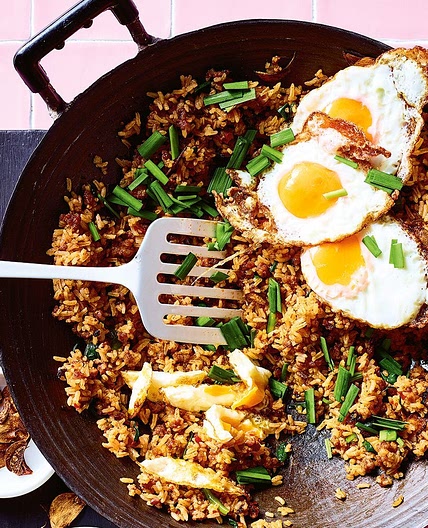 Garlicky fried rice with crisp pork recipe