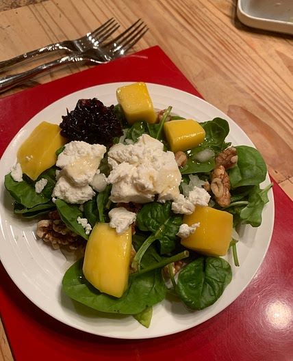 Barcelona Mango & Goats Cheese Spinach Salad