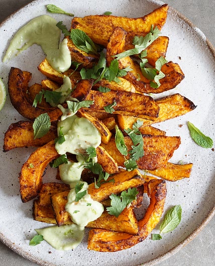 Spiced Butternut Wedges with Avocado Lime Mayo