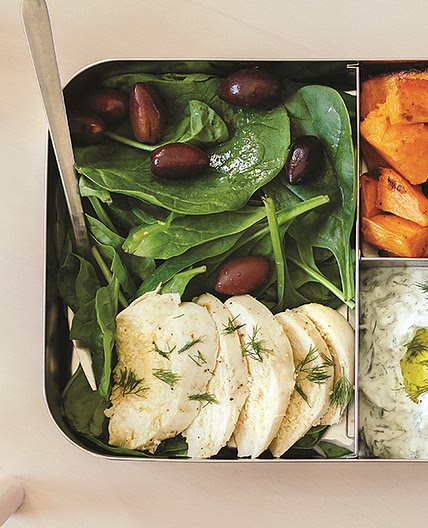 Lemon-Roasted Potatoes, Chicken and Spinach with Tzatziki