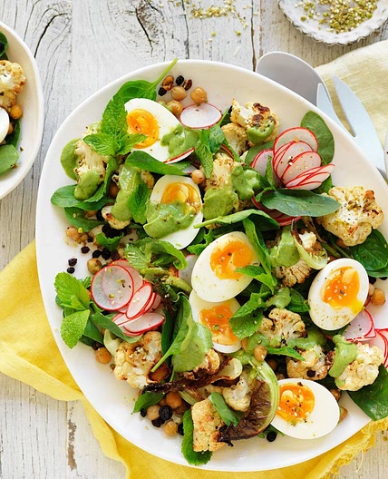 Roast Cauliflower and Egg Salad with Avocado Dressing recipe