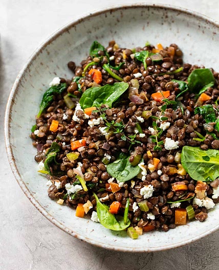 French Lentil Salad with Goat Cheese and Spinach
