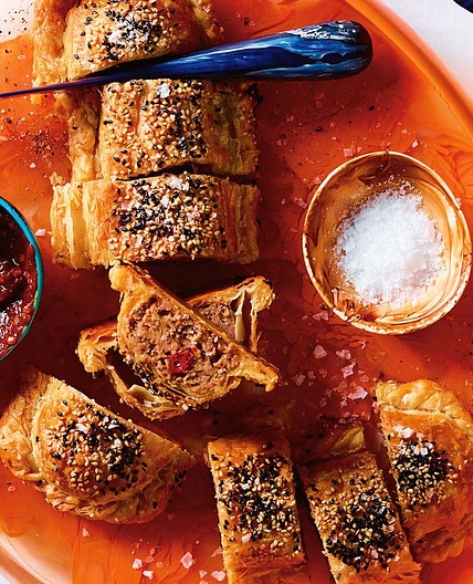 Pork and chorizo sausage rolls with chilli jam