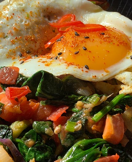 Breakfast eggs Asian style (low salt no carbs)