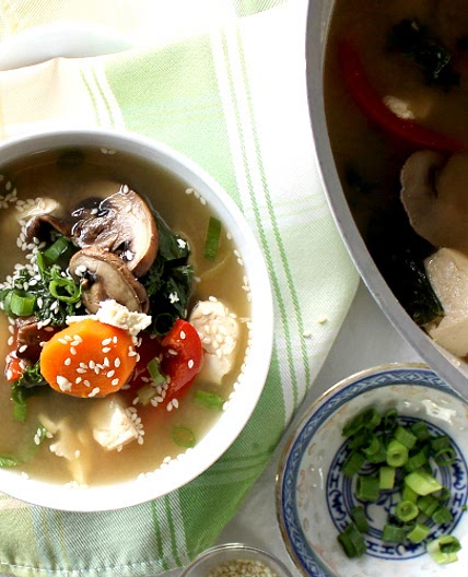 Hearty Vegan Miso Soup with Kale, Mushrooms and Tofu