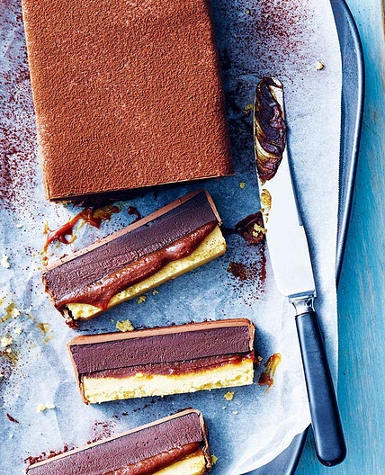 Chocolate and spearmint caramel slice