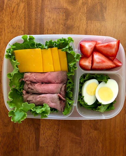 Roast Beef, Cheese, Egg and Strawberries