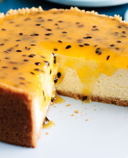 Baked cheesecake with passionfruit topping