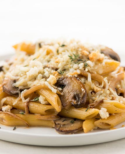 Baked French Onion Penne with cremini mushrooms