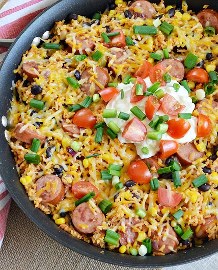 Mexican Rice Kielbasa Skillet