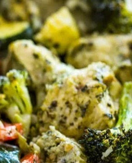 Recipe: 20 Minute Sheet Pan Pesto Chicken and Veggies