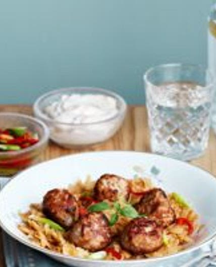 Keto Asian meatballs with Thai basil sauce