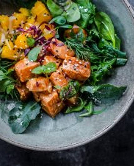 COFFEE AND CITRUS SALMON POKE BOWL
